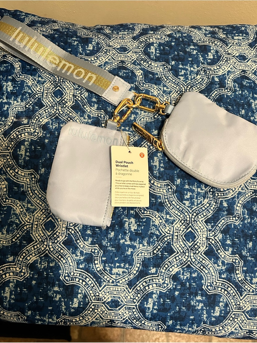 lululemon Dual Pouch Wristlet in Light Lavender with Gold Hardware